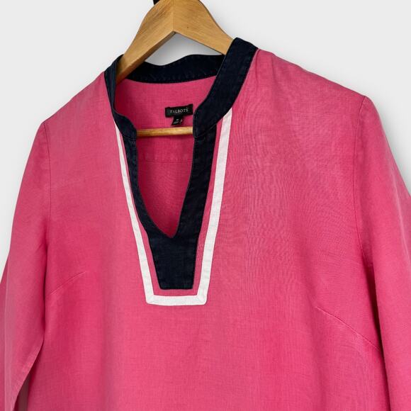 Talbots Coral Pink Linen Tunic Top Sz Medium Coastal Nautical Preppy Americana - Picture 4 of 8